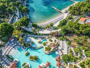 an aerial view of the water park at the resort at Amfora Hvar Grand Beach Resort in Hvar