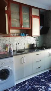 cocina con lavadora en la encimera en göl manzarali ılıcaya ve göle 200m uzaklikta, en Boyalıca