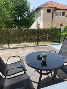 a table and chairs with a potted plant on it at Apartman Vukoja in Grude