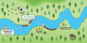 eine Karte eines Parks mit einem Fluss in der Unterkunft The Float House River Kwai - SHA Extra Plus in Sai Yok