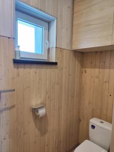 een badkamer met een toilet en een raam bij Zvaigznītes in Aglona