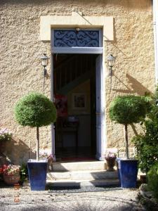 an entrance to a house with two potted plants at La Becassiere in Thorenc