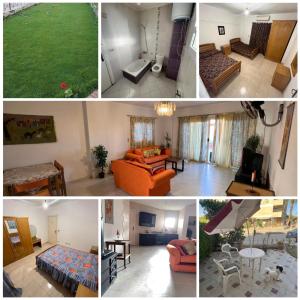 a collage of four pictures of a living room at شاليه قرية المنال ٢ in Ain Sokhna