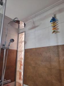 een douche in een badkamer met een douchekop bij Apartamento con vistas al mar in Villajoyosa