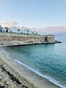 a beach with a retaining wall and the ocean at DIMORA ELIVA in Monopoli