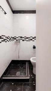 a bathroom with a shower and a toilet at Dionysos Apartment in Central Athens in Athens