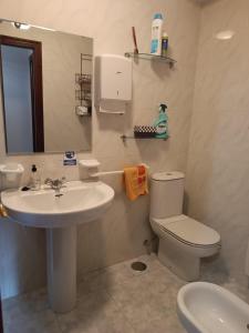 a bathroom with a white toilet and a sink at Albergue Camiño Real in Sigüeiro