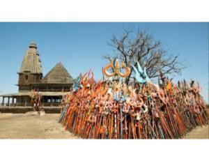 a large pile oficolored items in front of a building at Hotel Agrawal, Pachmarhi in Pachmarhī