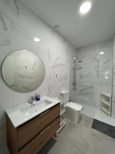 ein Bad mit einem Waschbecken, einer Dusche und einem WC in der Unterkunft Málaga centro estudio precioso 4 in Málaga