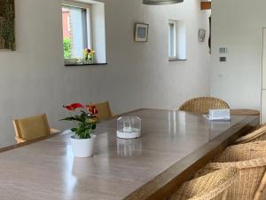 uma mesa com um vaso de flores em cima em Holiday Home De Meestoof by Interhome em Kapelle