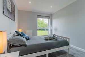 sypialnia z łóżkiem i oknem w obiekcie Jodi's Bungalow - Garden and Parking w Nottingham