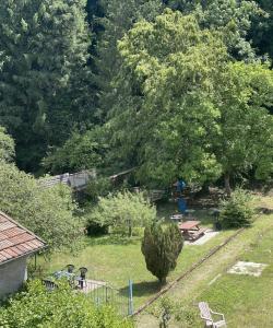 a view of a yard with trees and a park at Appartement « Chez Falco » vue sur le château in Schirmeck