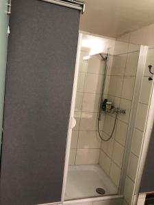 Territet的住宿－Soumia，带淋浴的浴室和玻璃门