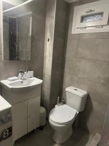 a bathroom with a white toilet and a sink at Greek Escape in Paleo Tsifliki +13 photos