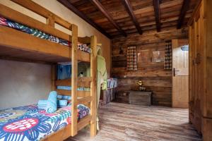 - une chambre avec des lits superposés dans une cabine dans l'établissement la maison des cerries, à Hautecour