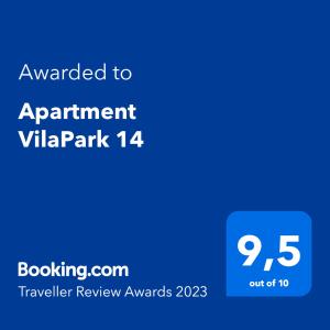 Certifikat, nagrada, logo ili neki drugi dokument izložen u objektu Apartment VilaPark 14