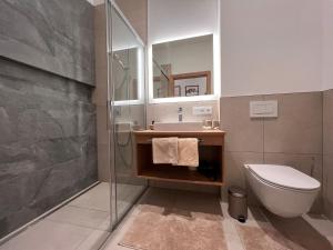 y baño con aseo, lavabo y ducha. en Apartment Apartement Haus Dankl by Interhome, en Fusch an der Glocknerstrasse