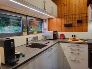 eine Küche mit einer Spüle und einer Arbeitsplatte in der Unterkunft Chalet Bosco della Bella - Casa 6 - ZUG by Interhome in Termine