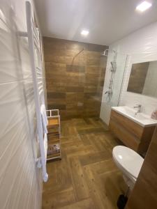 a bathroom with a toilet and a sink at Bátorka Vendégház in Tállya