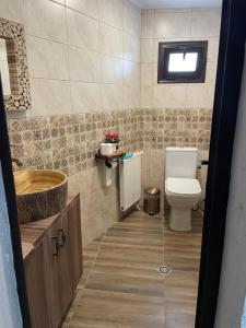 ein Bad mit einem WC und einem Waschbecken in der Unterkunft Бутикова къща за гости Елена село Кипилово in Kipilovo