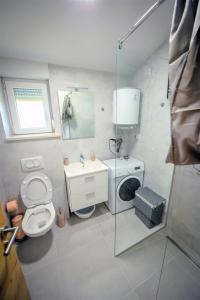 een badkamer met een toilet, een wastafel en een douche bij Holiday Home Marino in Zmijavci
