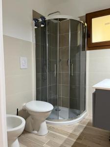 y baño con ducha, aseo y lavamanos. en Domus Petra Porto Rotondo, en Porto Rotondo