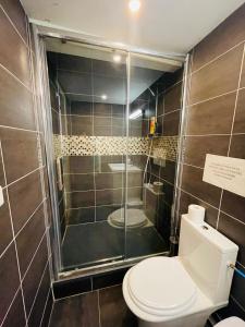 a bathroom with a toilet and a shower at Studio indépendant de 25m2 in Vitry-sur-Seine