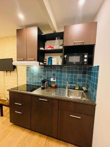 a kitchen with a sink and a microwave at Studio indépendant de 25m2 in Vitry-sur-Seine