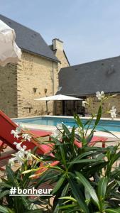 a view of a swimming pool with a house at Domaine de la Bigottière in Montigné-le-Brillant