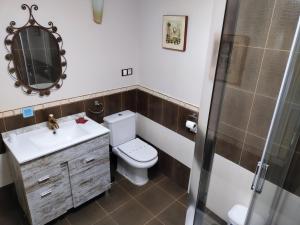 a bathroom with a toilet and a sink and a shower at Posada de Ongayo in Suances