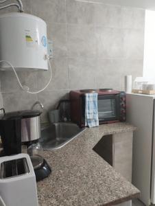 encimera de cocina con microondas y fregadero en El RANCHO en San Martín