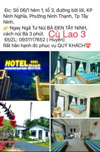 un collage de cuatro fotos de un hotel en Hotel Cù Lao 3, en Tây Ninh