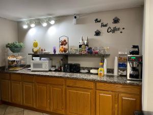 a kitchen with a counter with a microwave at Dillon Inn in Dillon