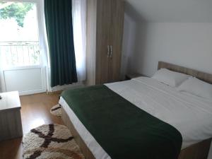 ein Schlafzimmer mit einem großen Bett und einem Fenster in der Unterkunft Casa Noastra in Orşova