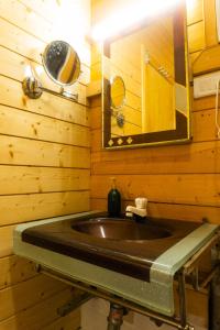 The Door to Nirvana Cottages في كونور: حمام مع حوض ومرآة