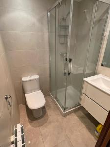 a bathroom with a shower and a toilet and a sink at Amplio piso Duplex en Elorrio. in Elorrio
