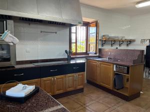 uma cozinha com armários de madeira e uma bancada em Los Cuetos 