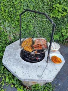 a grill sitting on top of a concrete slab at Traumhaftes Ferienhaus im Buchengebirge in Bükkszentkereszt