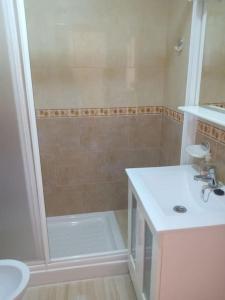 聖波拉的住宿－Maison santa pola，带淋浴、卫生间和盥洗盆的浴室