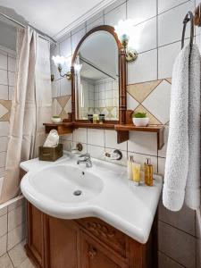 een badkamer met een wastafel en een spiegel bij Lefkes Apartment in Lygia +27 foto's