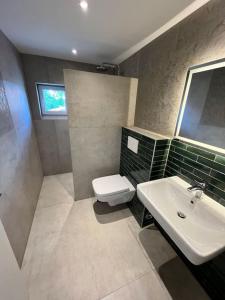een badkamer met een wastafel en een toilet bij Suite 2 SZ- Lichtenberg in Salzgitter