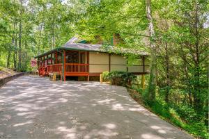 a house in the woods with a driveway at Roosters Roost in Blue Ridge