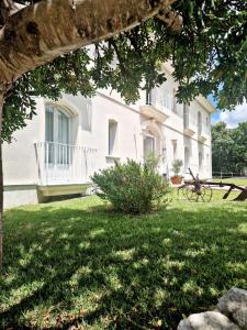 un gran edificio blanco con un árbol en el patio en Tenuta Tropeano en Tropea