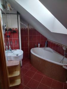 ein Badezimmer mit einer großen Badewanne und einem Waschbecken in der Unterkunft Relax in Zlatá Koruna