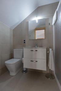 a bathroom with a toilet and a sink and a mirror at apartamentos El-Hizan in Laujar de Andarax