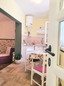 una pequeña cocina con mesa y sillas en una habitación en Vilin konjic en Arilje