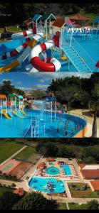 due foto di un parco acquatico con scivolo di Hotel Fazenda Ararita a Porto Feliz