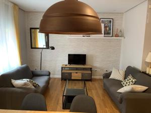 een woonkamer met 2 banken en een flatscreen-tv bij Amplio y moderno apartamento en Valladolid in Valladolid