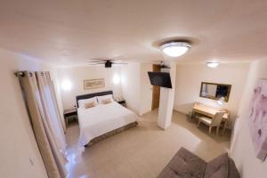 1 dormitorio con 1 cama y escritorio en una habitación en Hotel Siena, en Pénjamo