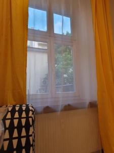 克拉科夫的住宿－L-2 Kraków Center Studio O&P ApartFamily，窗户,带窗帘和床